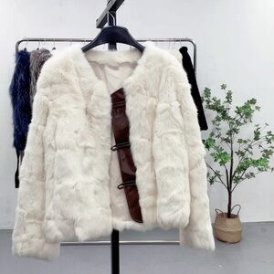 100% real Rex rabbit fur leather coat new
